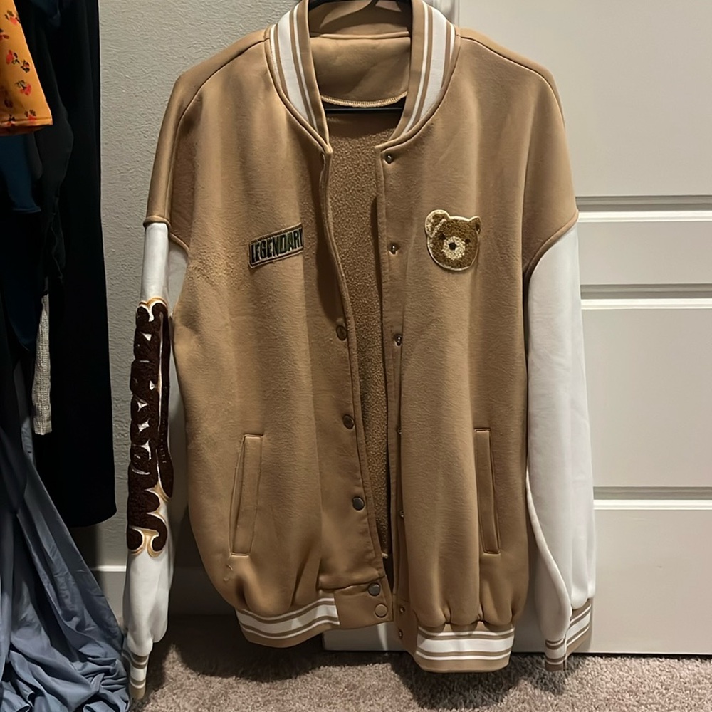 Teddy Bear Embroidered Varsity Jacket